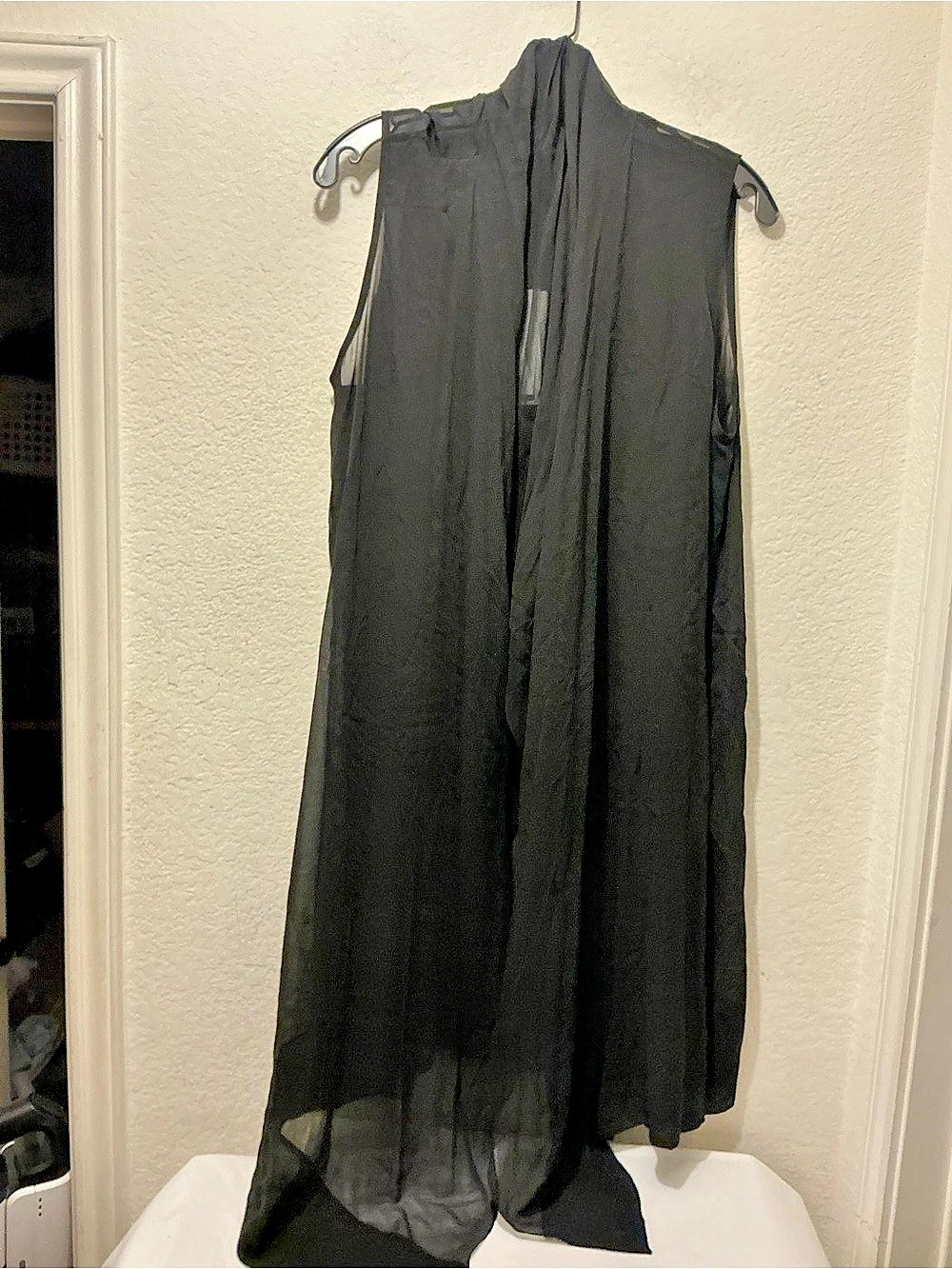 NWT Eileen Fisher Silk cascading Crepe Scarf Front Vest Black XL $158